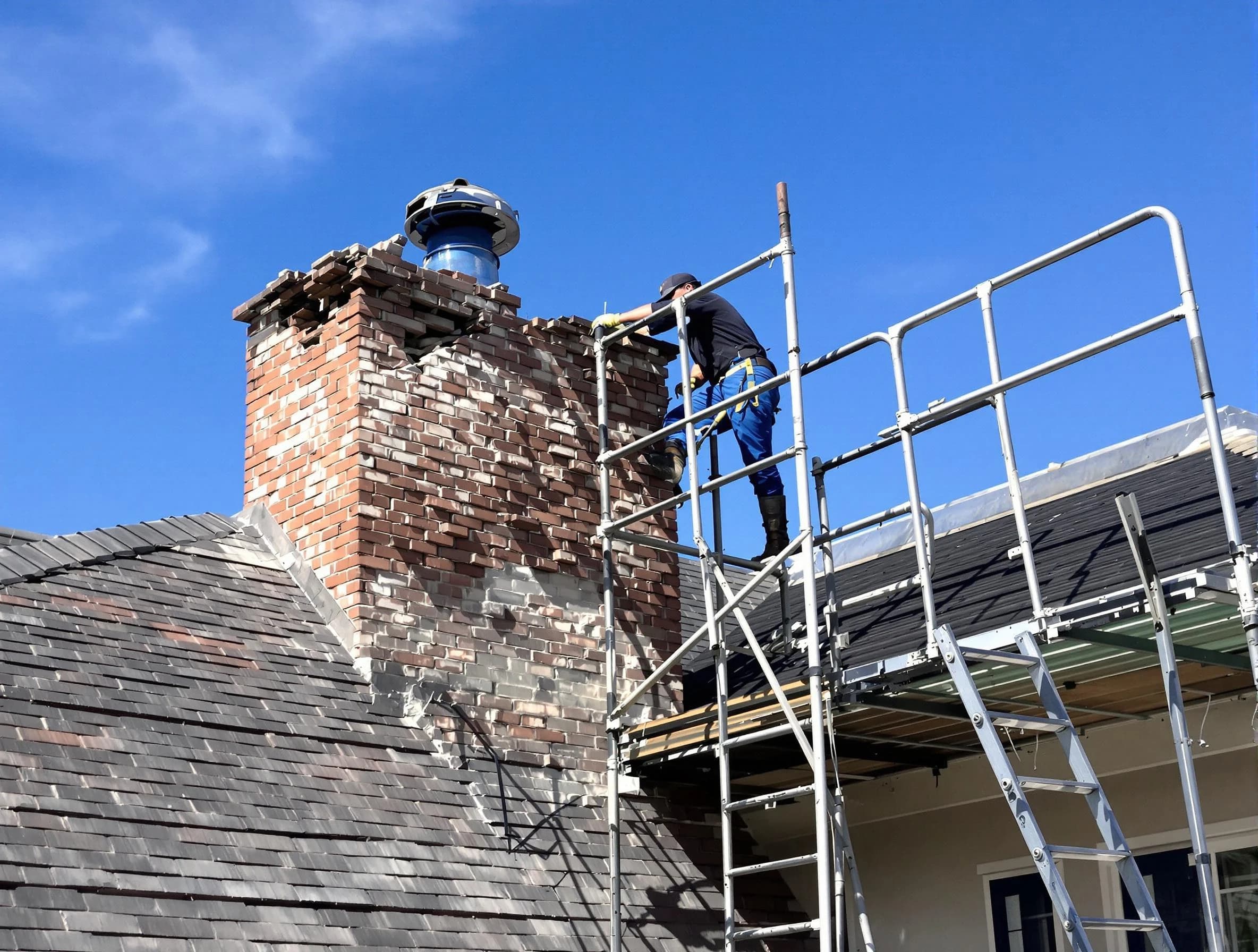 Rebuilding a chimney structure by Kennedy Chimney Sweep in Kennedy, PA