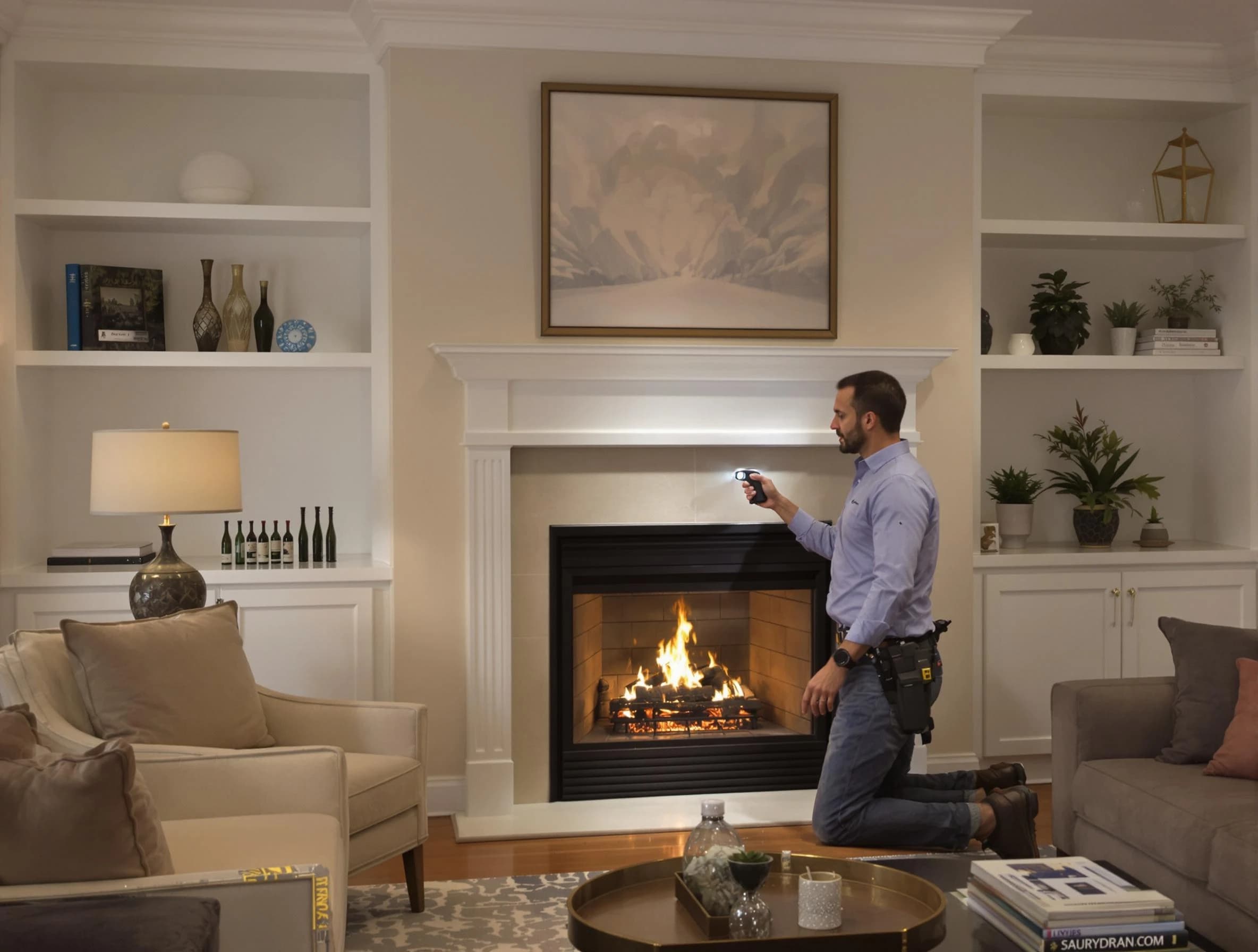 Kennedy Chimney Sweep conducting a fireplace safety inspection in Kennedy, PA