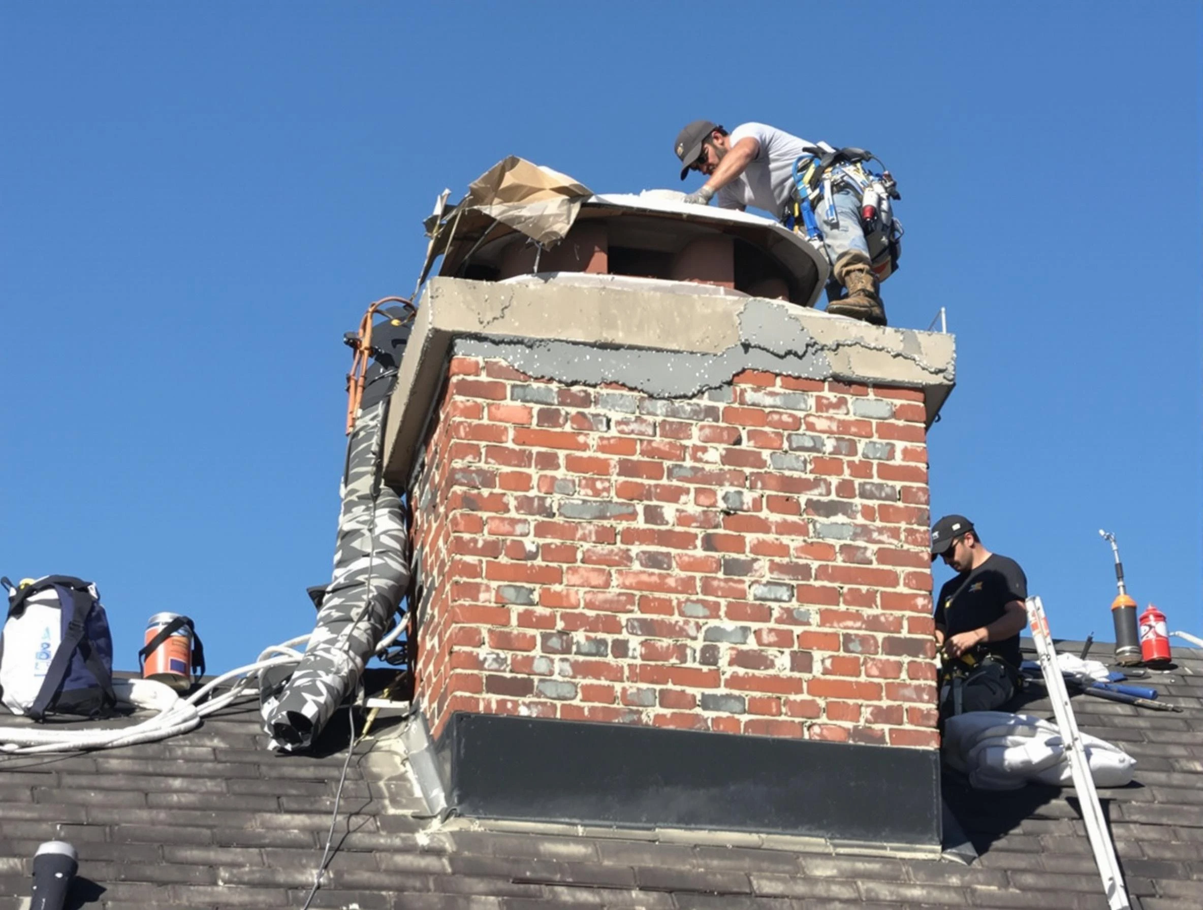 Kennedy Chimney Sweep installing a custom chimney crown in Kennedy, PA