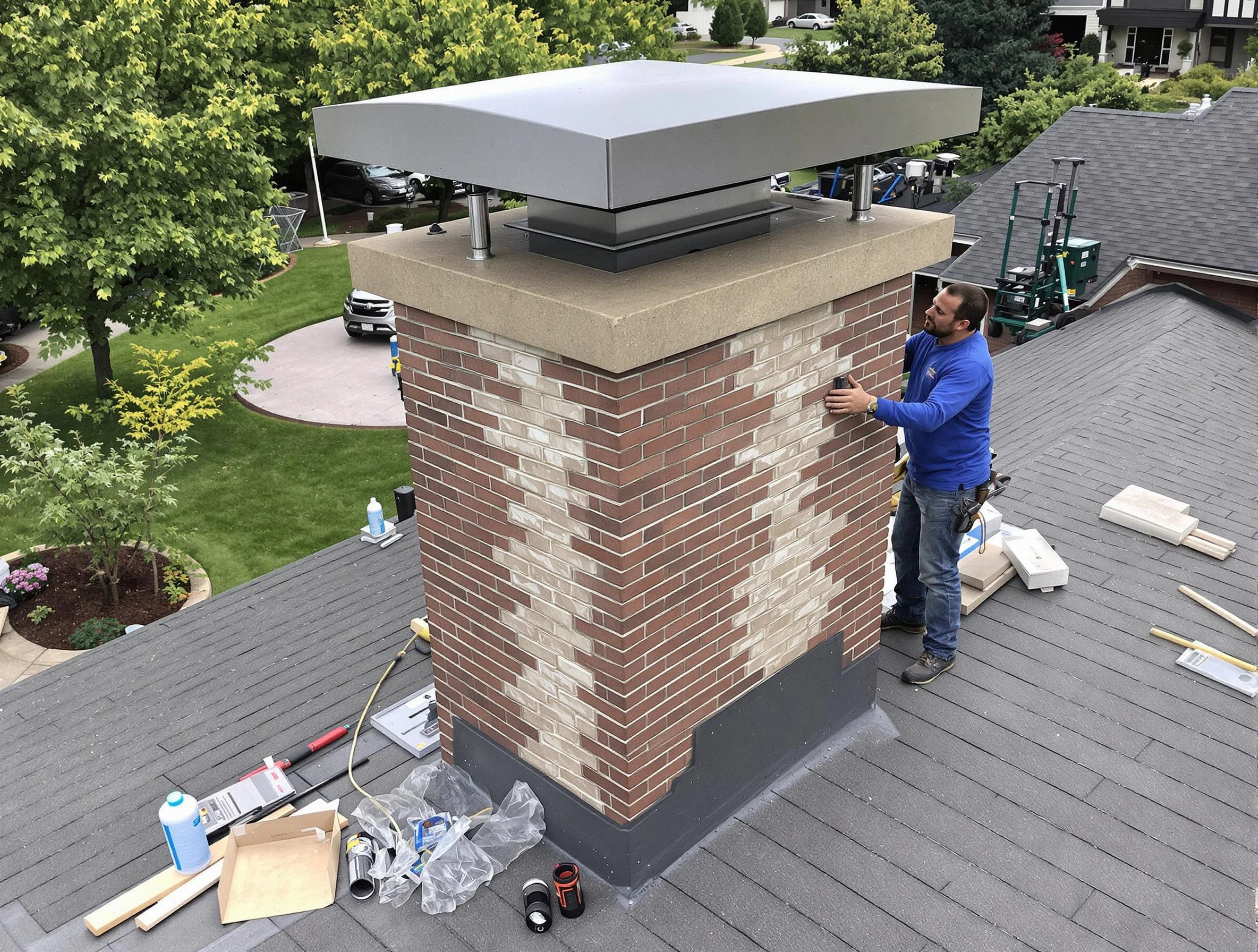 Kennedy Chimney Sweep team working on a custom chimney remodel in Kennedy, PA