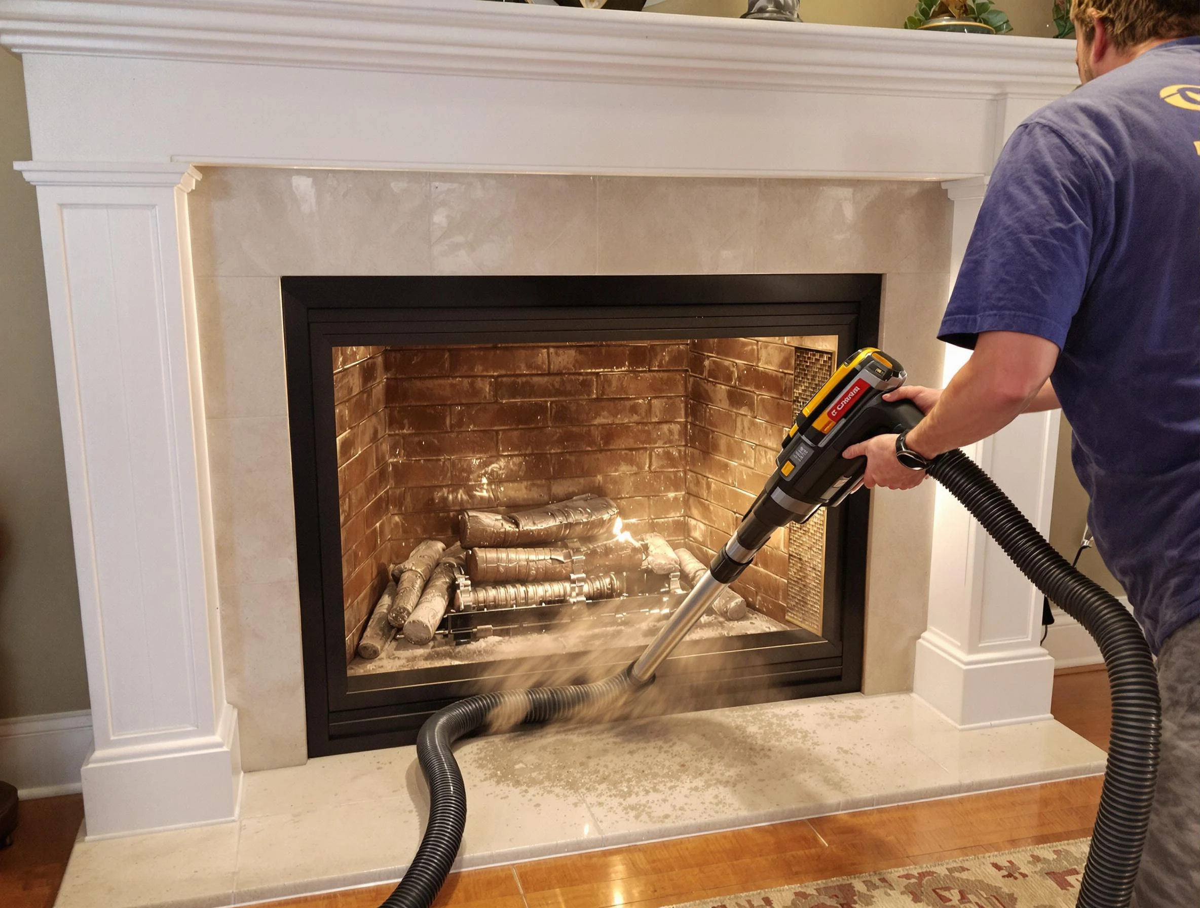 Fireplace cleaning performed by Kennedy Chimney Sweep in Kennedy, PA